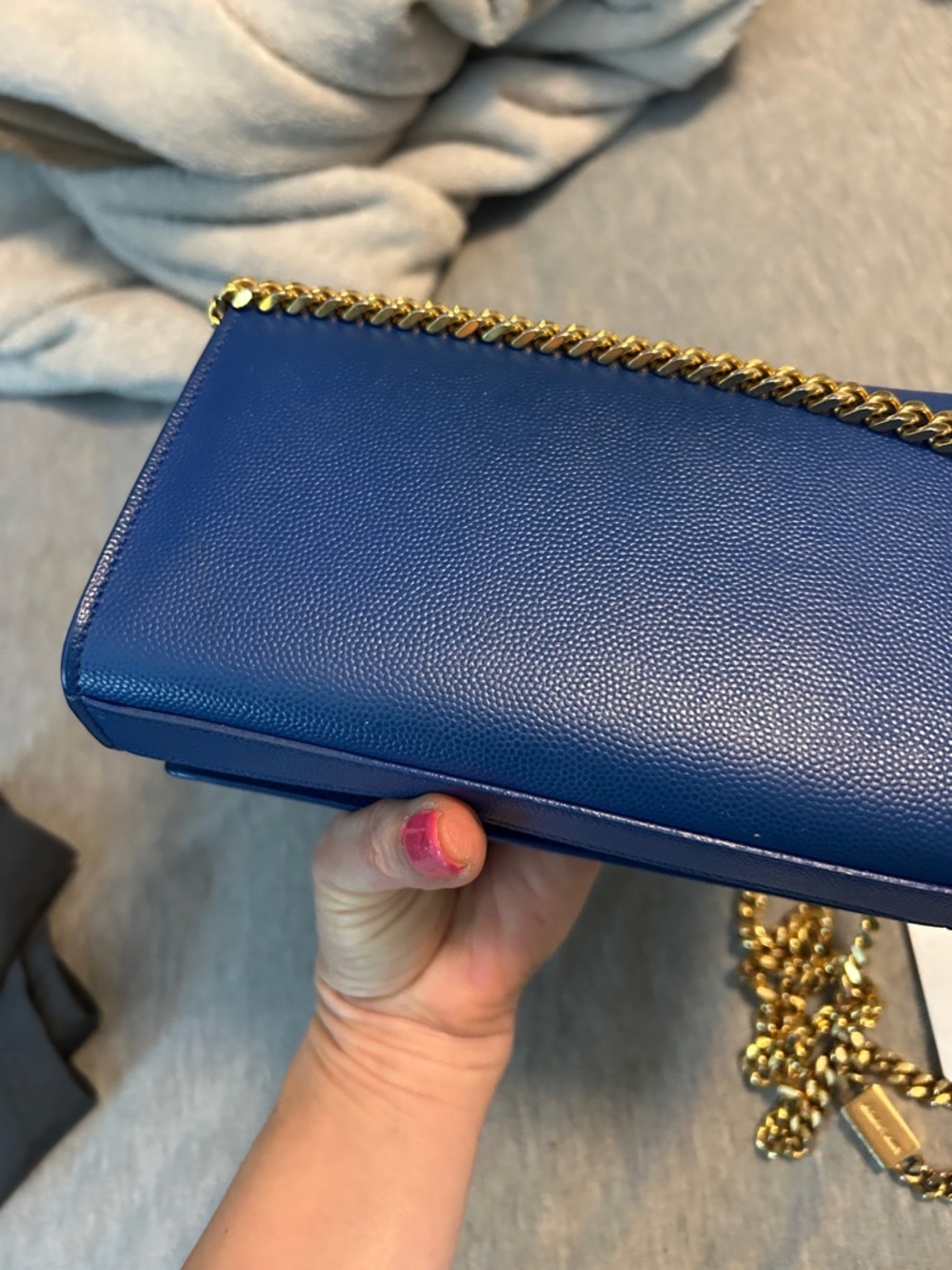 Saint Laurent Royal Blue Chain Wallet with Gold Hardware - Picture 9 of 11